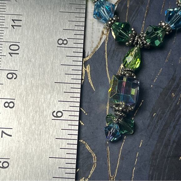 Vintage Handmade 925 Sterling Silver Blue Crystal Bead Necklace and Earrings D2 - Picture 11 of 11